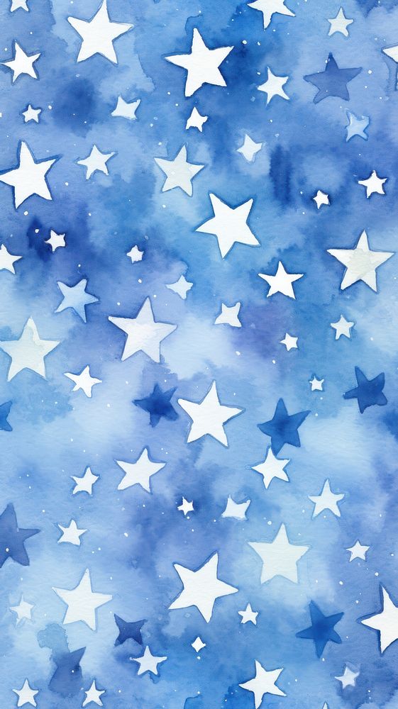Watercolor of blue stars pattern texture paper.