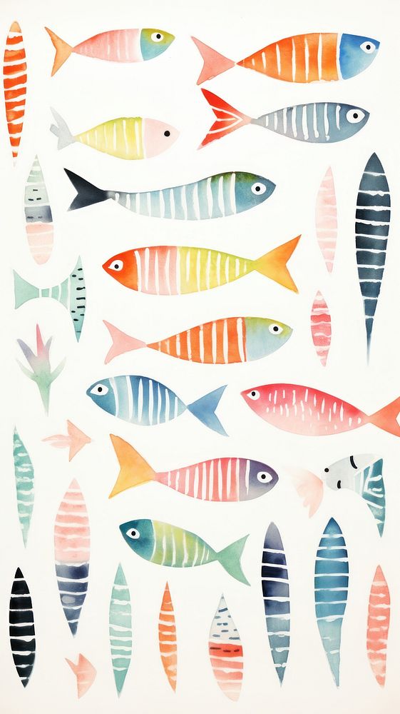 Watercolor of fish pattern animal backgrounds.