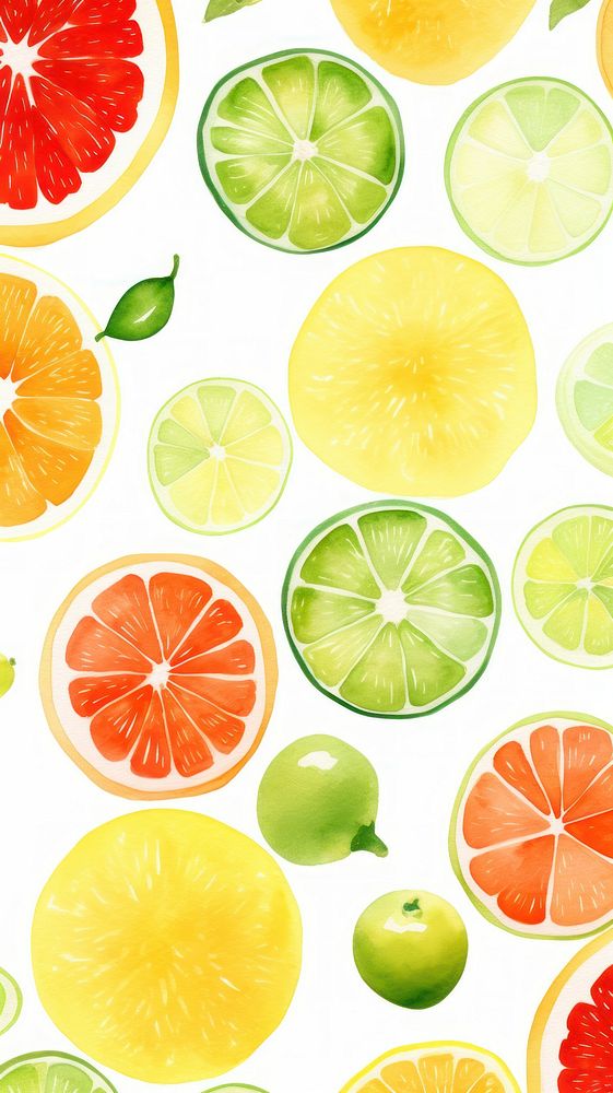 Watercolor of fruits grapefruit pattern lemon.