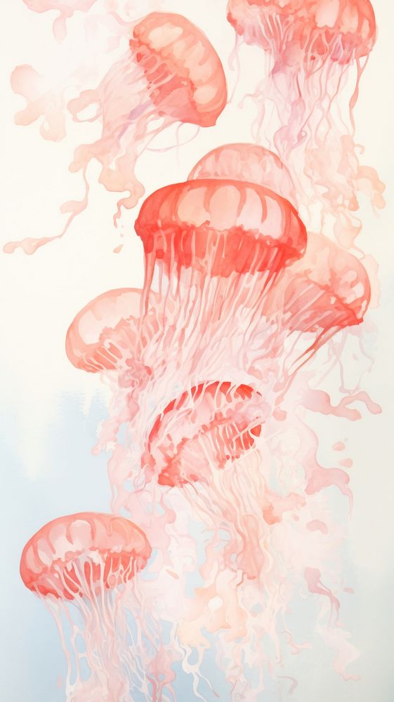 Watercolor of jellyfish pattern invertebrate underwater.