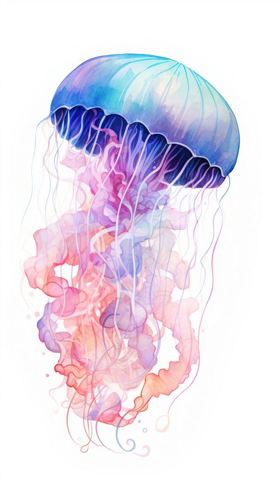 Watercolor of jellyfish invertebrate underwater creativity.
