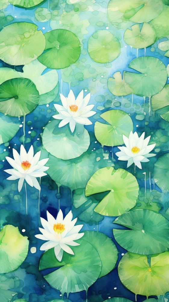 Watercolor of lotus lake outdoors nature flower.