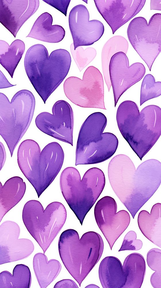 Watercolor of purple hearts pattern backgrounds creativity.