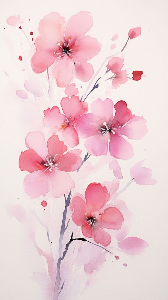 Watercolor of pink flowers blossom petal plant.