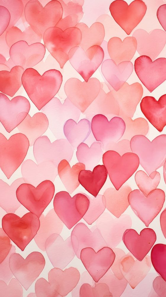 Watercolor of pink hearts pattern petal backgrounds.