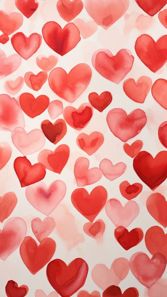 Watercolor of red hearts pattern petal backgrounds.