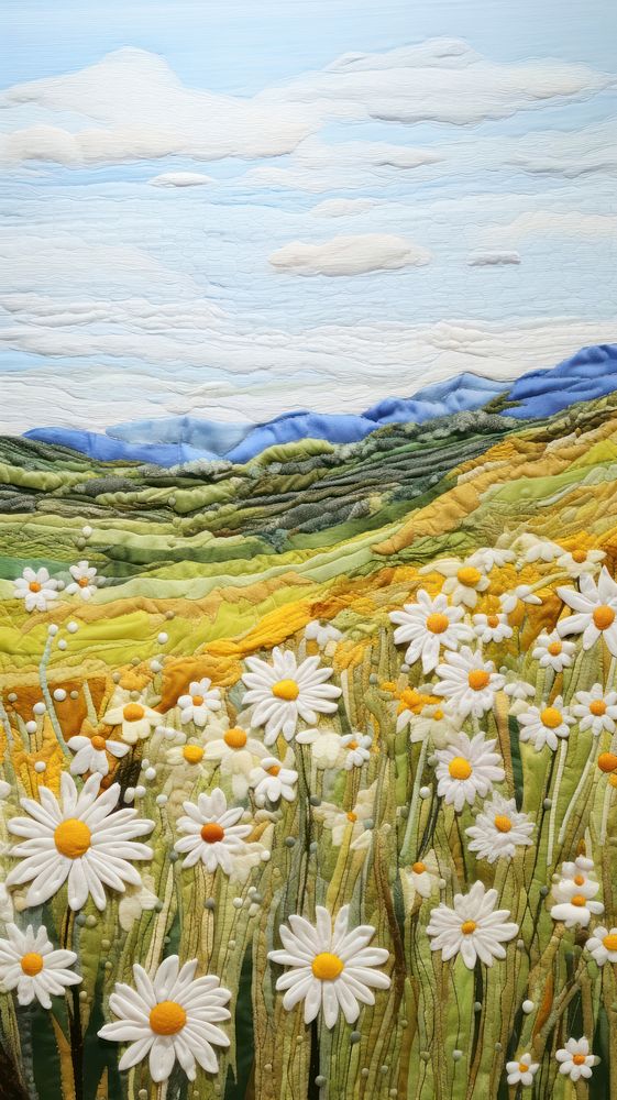 Daisy flower fields landscape outdoors painting.