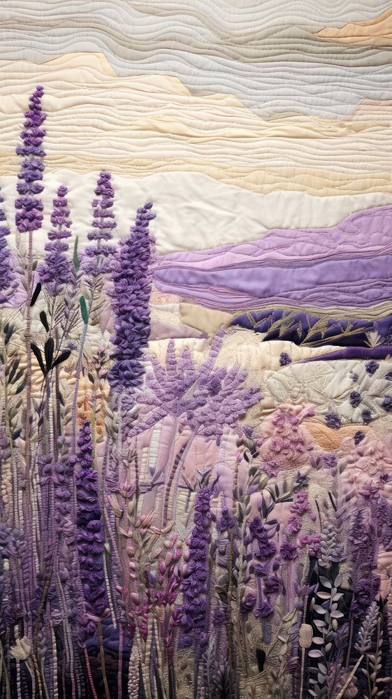 Lavenders landscape textile flower.