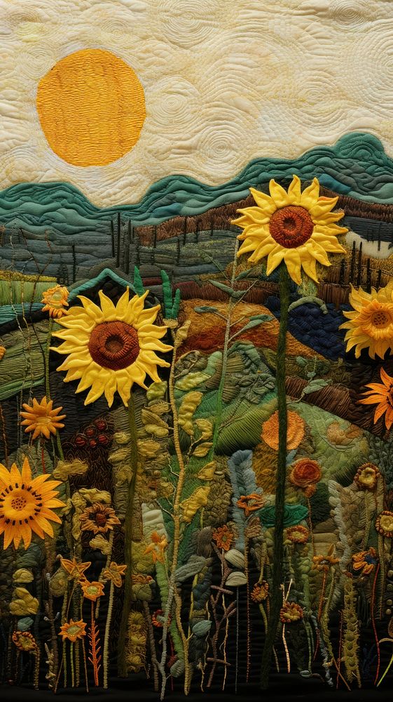 Sunflowers landscape painting tapestry.