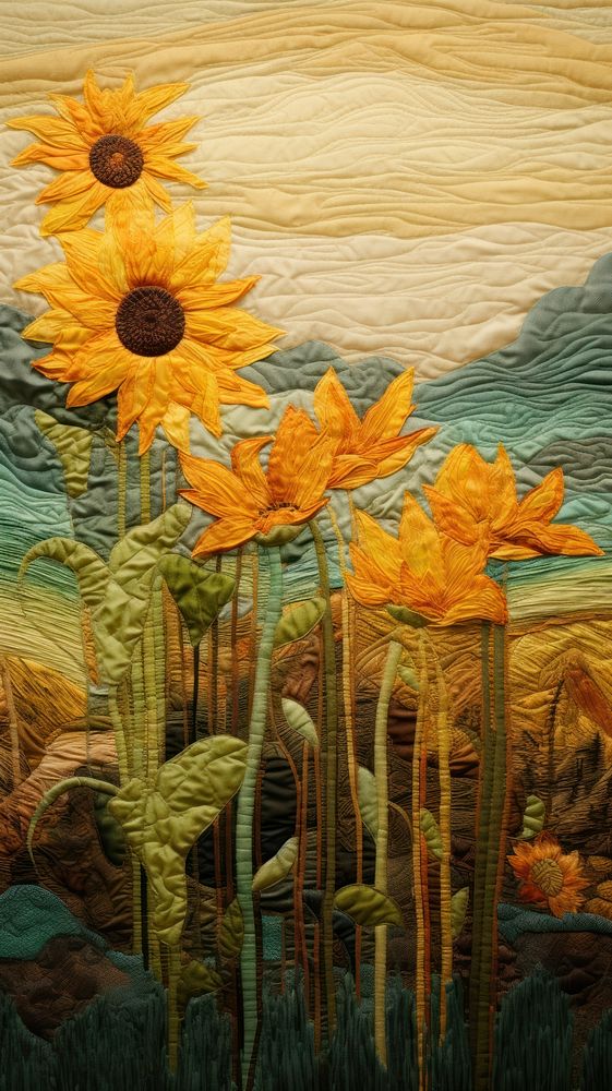 Sunflowers painting textile pattern.