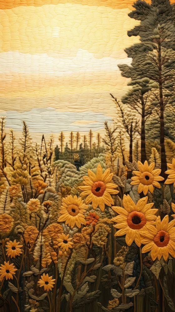 Sunflowers landscape tapestry painting.