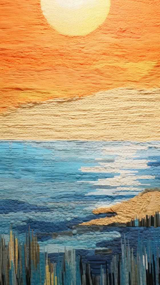 Sunset beach landscape sunlight painting.