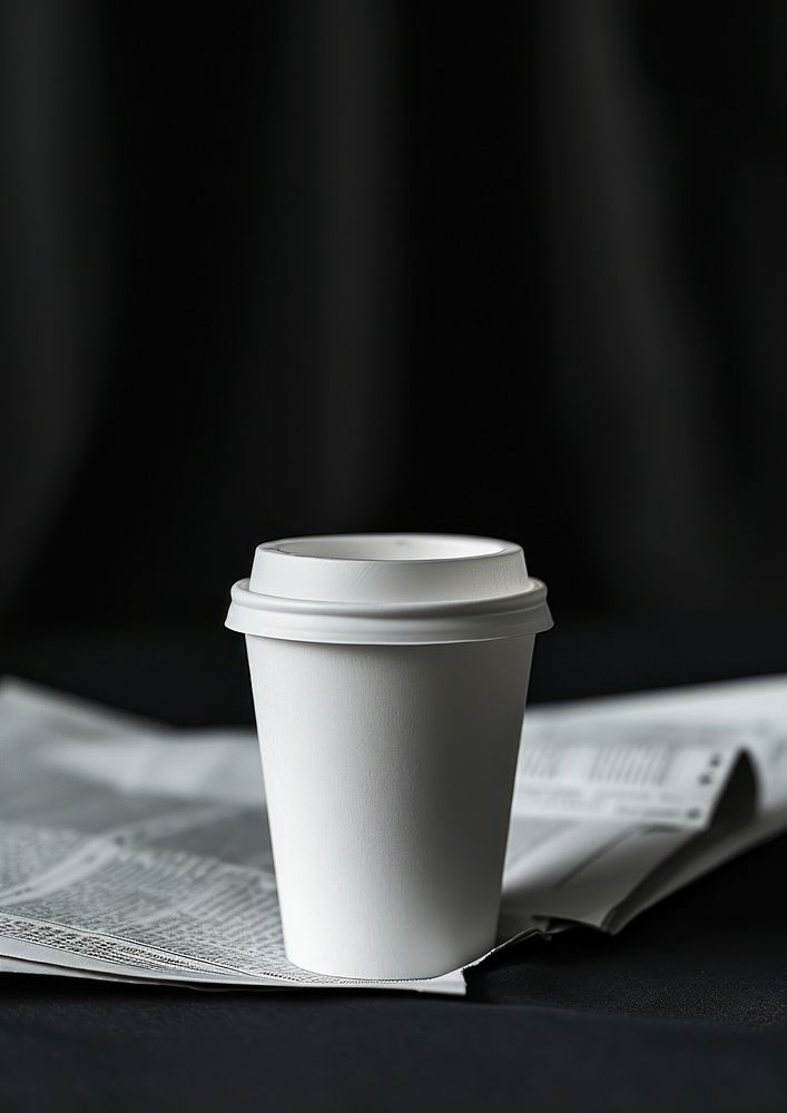 Coffee paper cup mockup newspaper white mug.