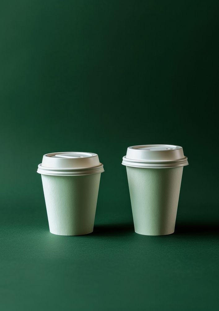 Coffee paper cup mockup green mug green background.