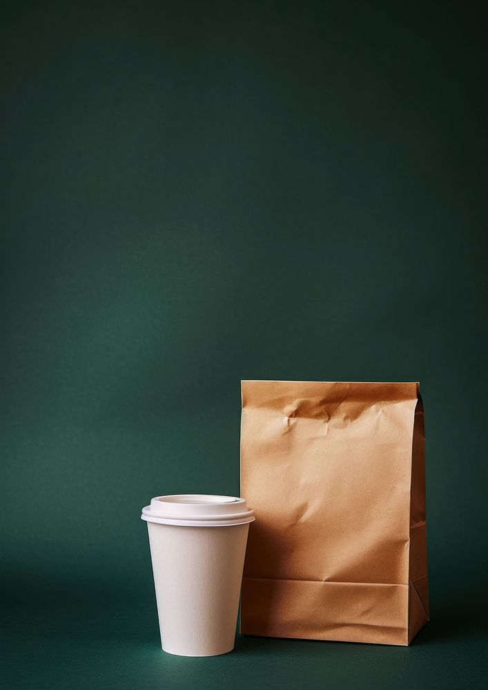 Coffee paper cup mockup bag mug studio shot.