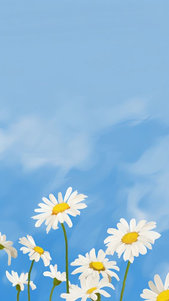Daisies and bright sky backgrounds outdoors blossom. AI generated Image by rawpixel.