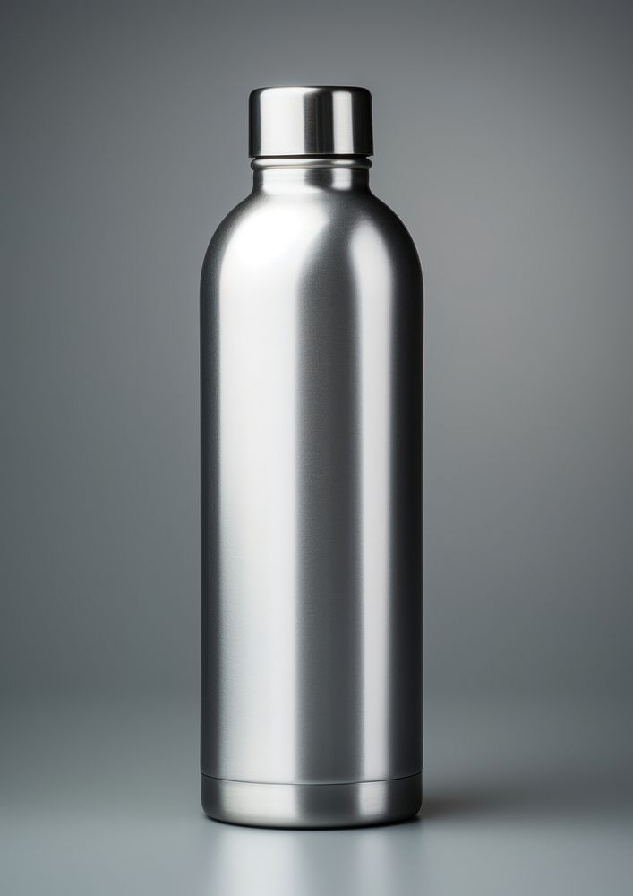 Oil tin stainless bottle  gray gray background refreshment.