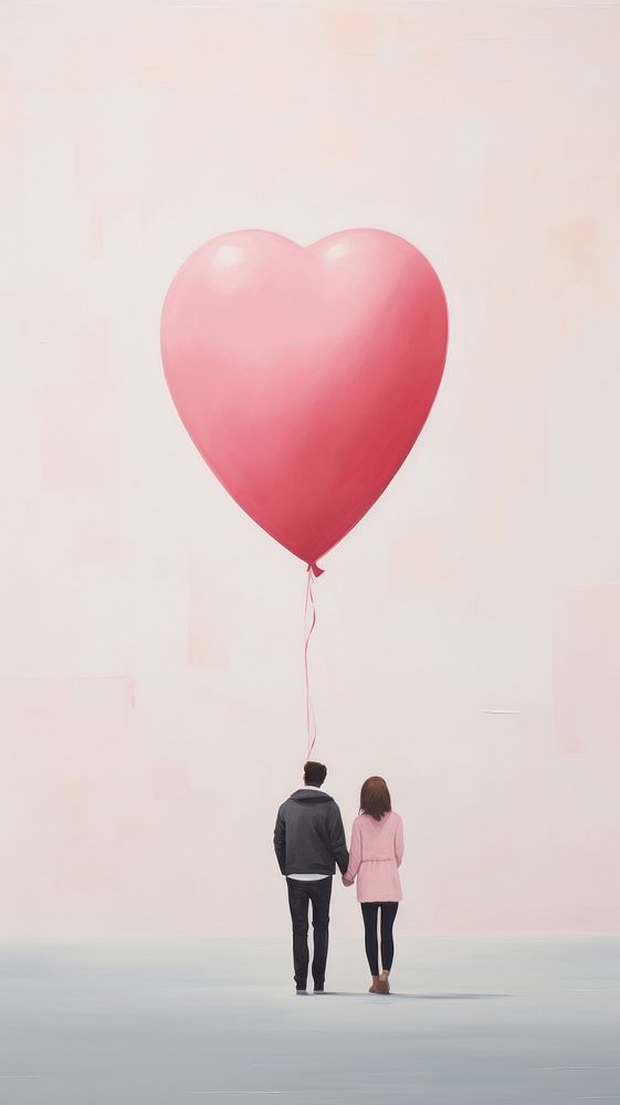 Couple holding heart balloon in Valentines adult togetherness affectionate.