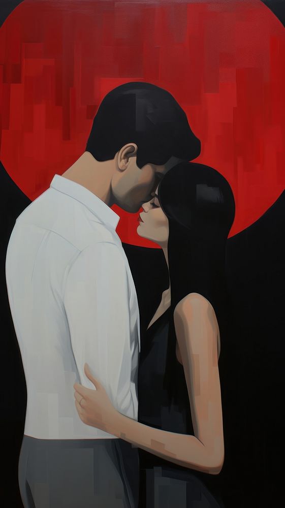 Couple kissing in Valentines painting adult art.