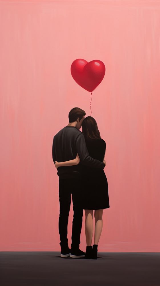 Couple kissing in Valentines balloon adult togetherness.
