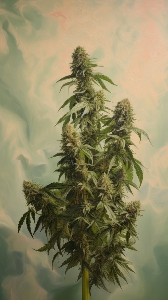 Cannabis buds painting plant leaf.