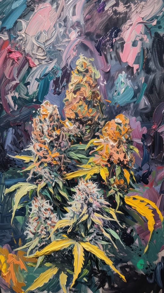Cannabis buds painting plant art.