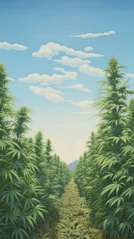 Cannabis field vegetation landscape outdoors.