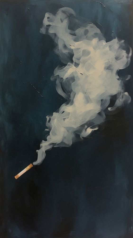 Angle flying and smoking painting smoke cigarette.