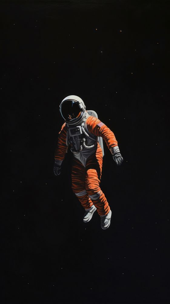 Astronaut in deep space sports adult black background.