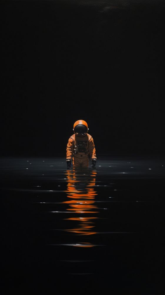 Astronaut in deep space swimming nature black background.