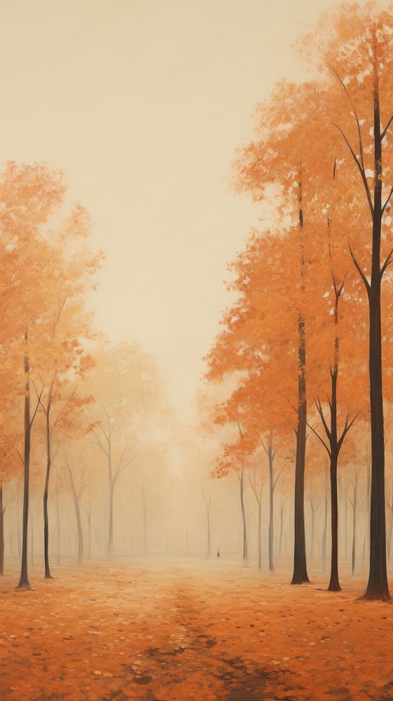 Autumn in park landscape outdoors painting.