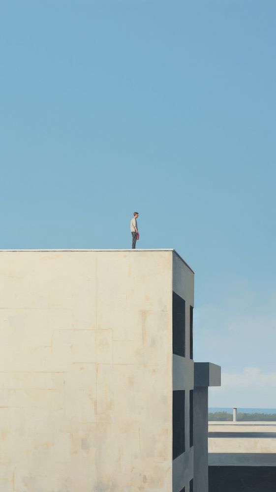 Man standing on rooftop modern building outdoors sky architecture.