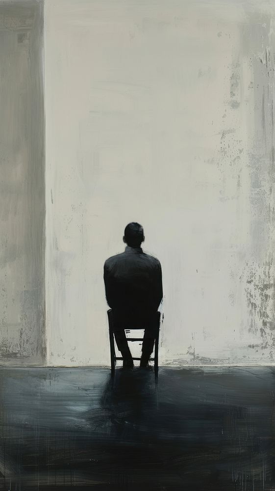 Man sitting chair silhouette painting adult.