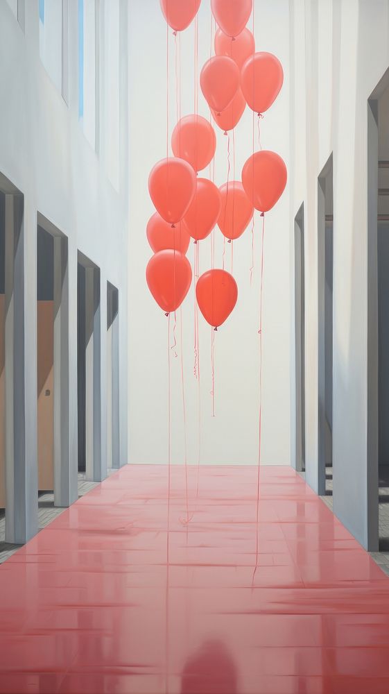 Many balloons floating with house red architecture celebration.
