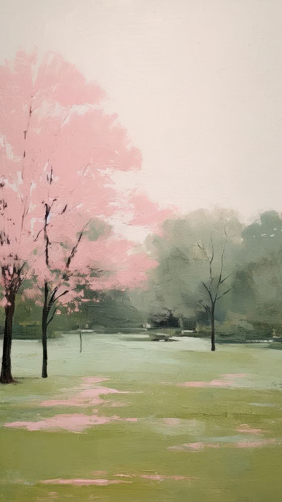 Spring in park painting outdoors blossom.