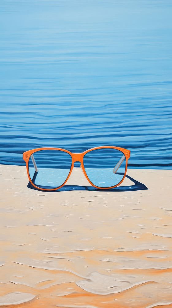Sunglasses painting beach tranquility.