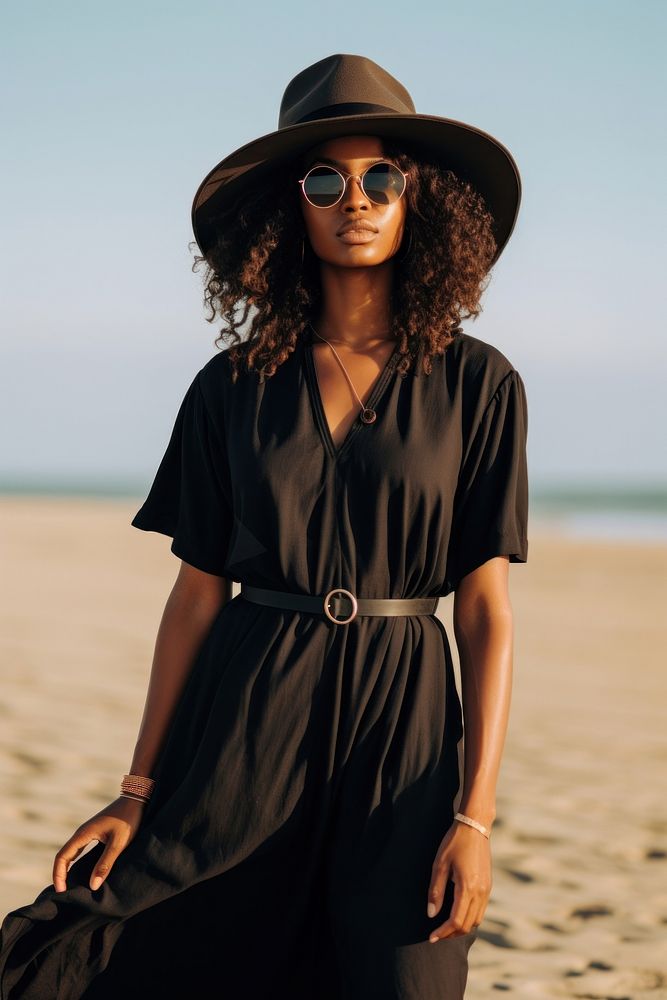 Black woman wear minimal beach fashionable portrait sleeve adult.