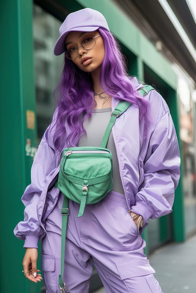 Purple bag fashion jacket.