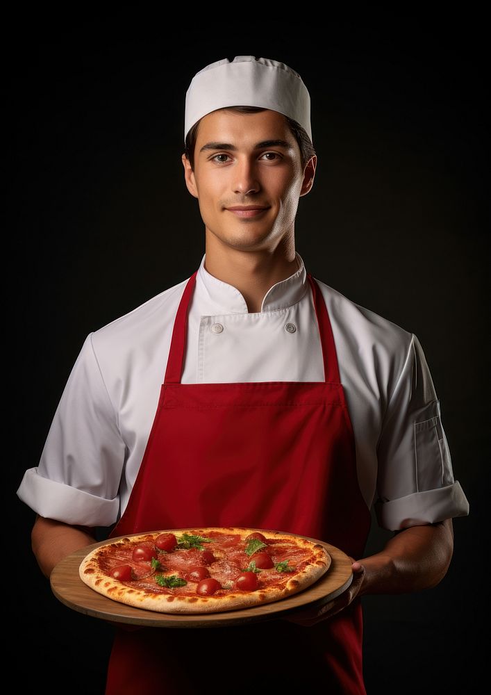 Man pizza uniform food.