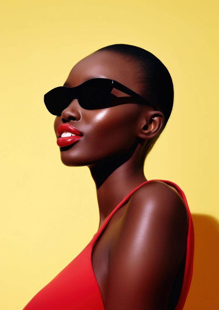A black teenage woman wearing a modern sunglasses photography portrait fashion.