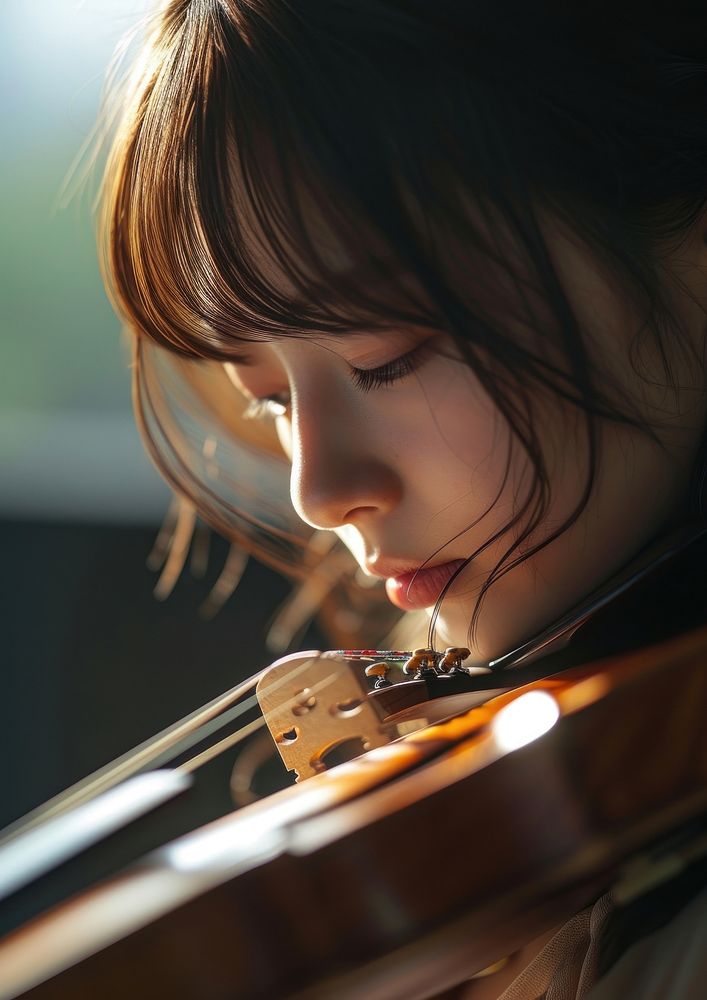 Japanese high school woman violin concentration performance.