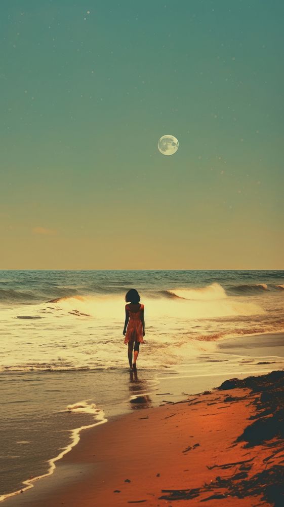Retro film of a beach outdoors horizon walking.