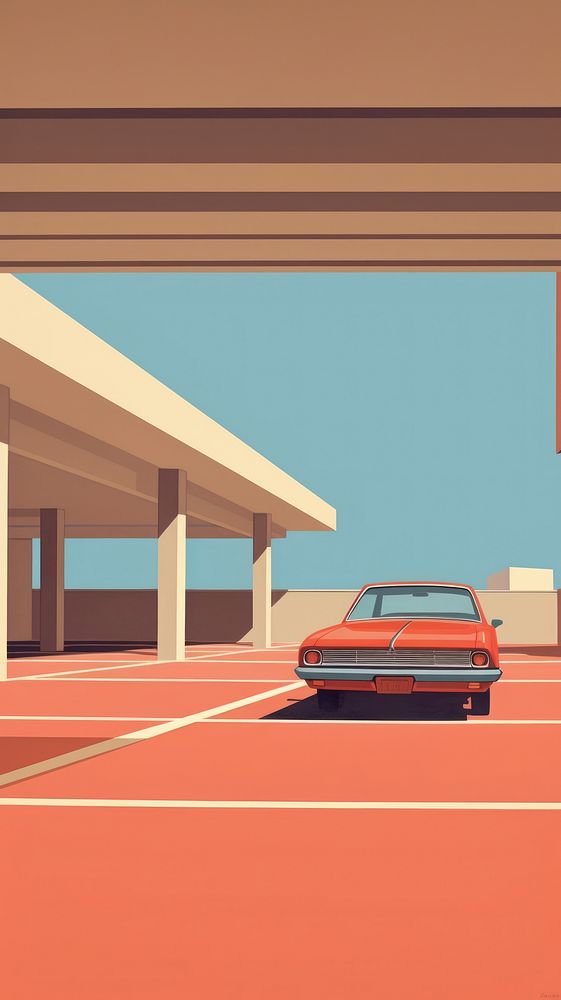 Retro film of a parking lot vehicle road car.