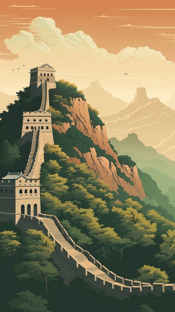Retro film of Great Wall of China art architecture tranquility.