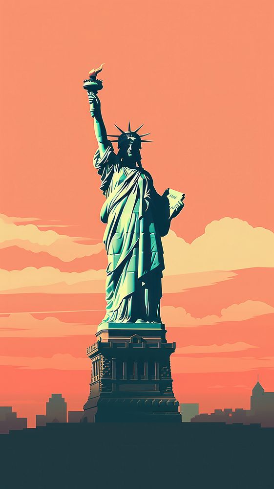Retro film of statue of Liberty art sculpture landmark.