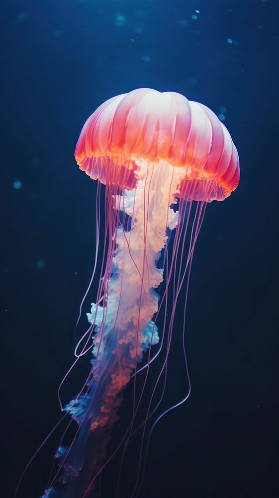 Retro photography of a jellyfish in space animal invertebrate zooplankton.