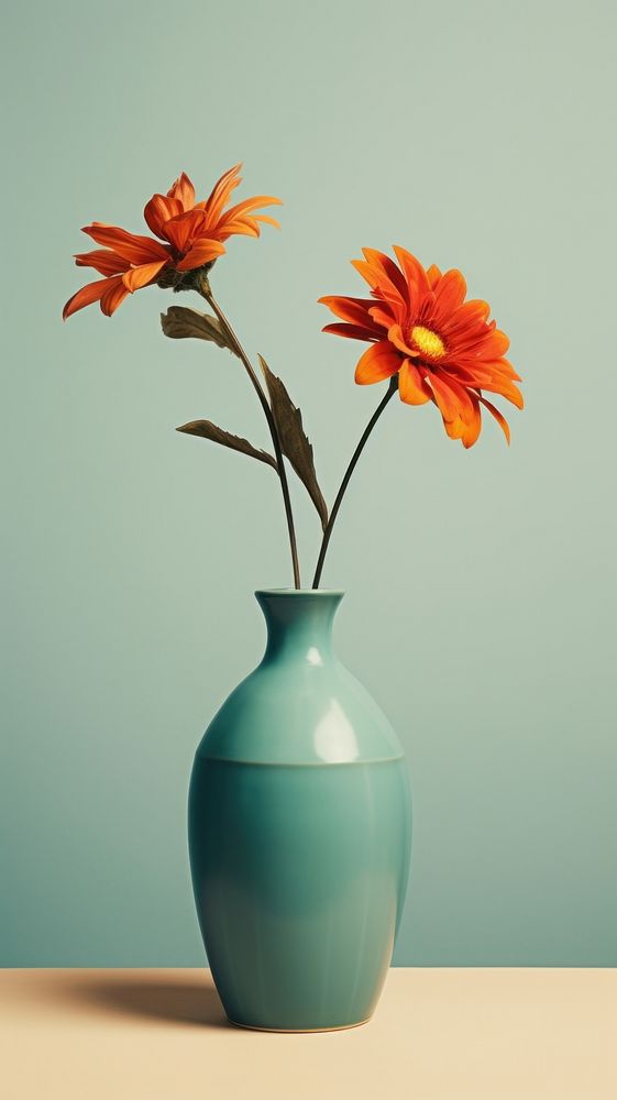 Retro photography of flower vase plant art inflorescence.