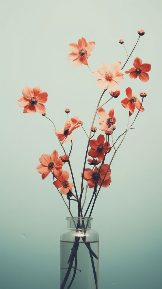 Retro photography of flowers plant petal vase.
