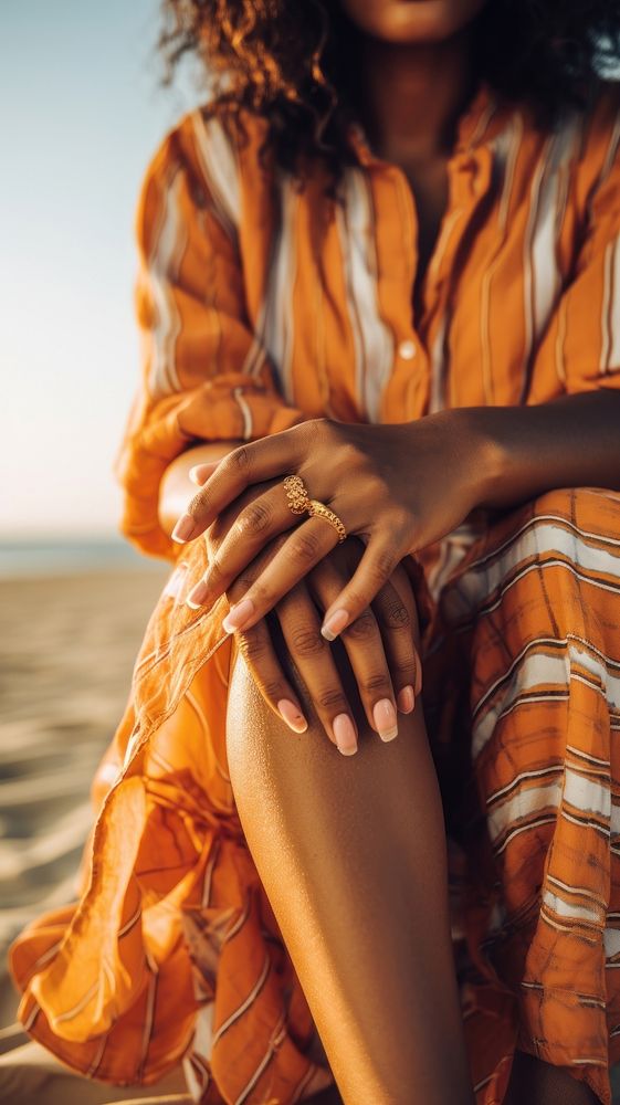  Tan skin woman finger beach tranquility. AI generated Image by rawpixel.
