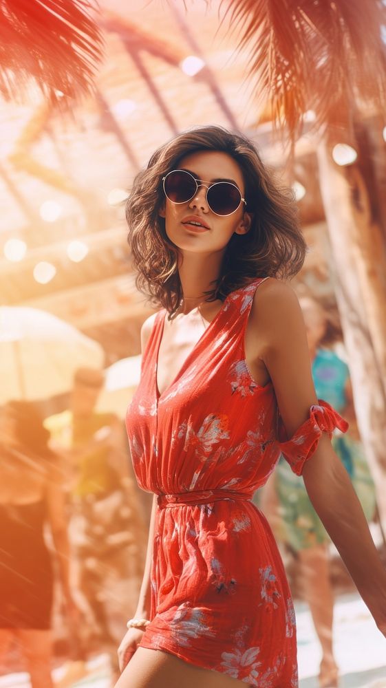  Woman dancing in the beach club sunglasses dress adult. AI generated Image by rawpixel.